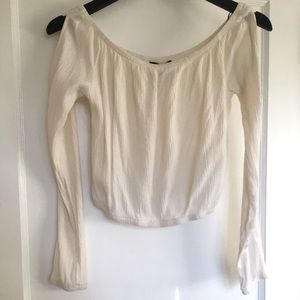 creme off the shoulder long sleeve dress shirt!